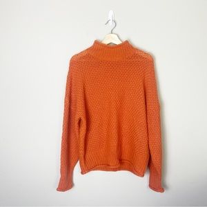 Orange Chunky Knit Mock Neck Sweater